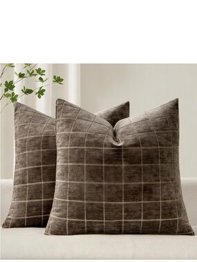 MIULEE Decorative Chenille Check Throw Pillow Covers Vintage 20x20 (2) 872-C